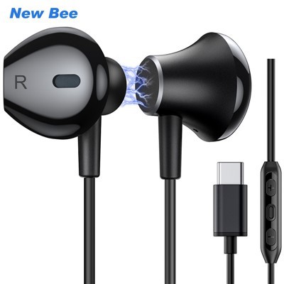 Fones de ouvido magnéticos pretos com fio USB C